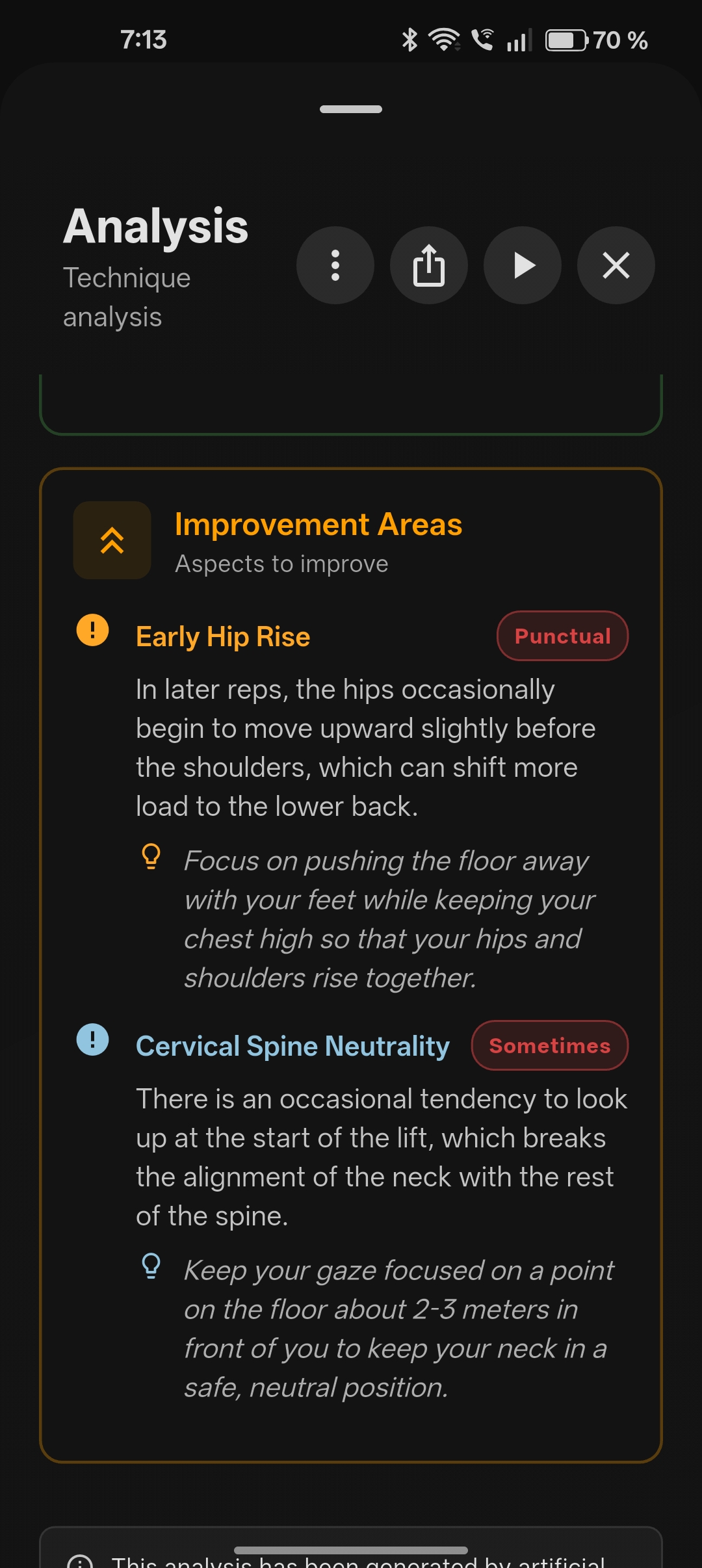 Improvement areas detail